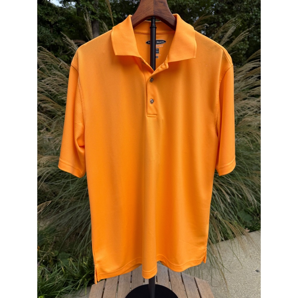 Pebble Beach Orange Waffle Golf Polo Shirt Mens Medium Short Sleeve Golf Top